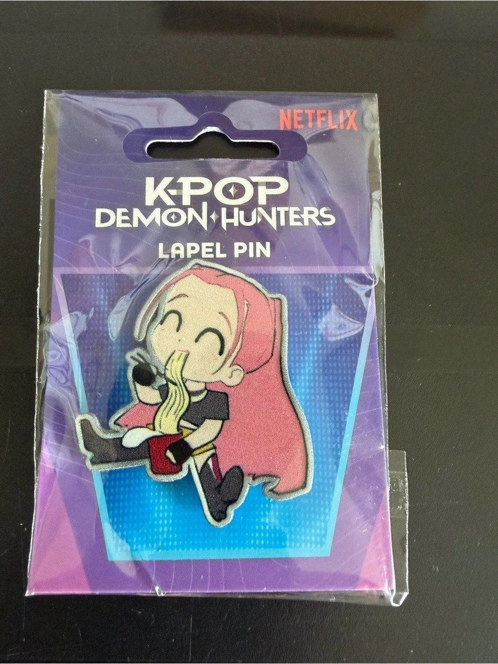 Netflix KPop Demon Hunters Derpy Character Lapel Pin Purple & Pink 3 of 3